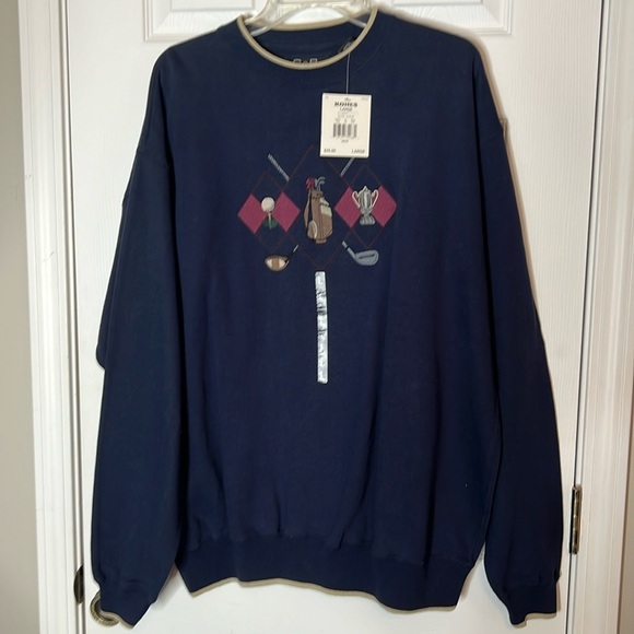VINTAGE NWT C&B Sport Embroidered Sweatshirt  Pullover Crewneck - Navy  Large - Picture 1 of 6